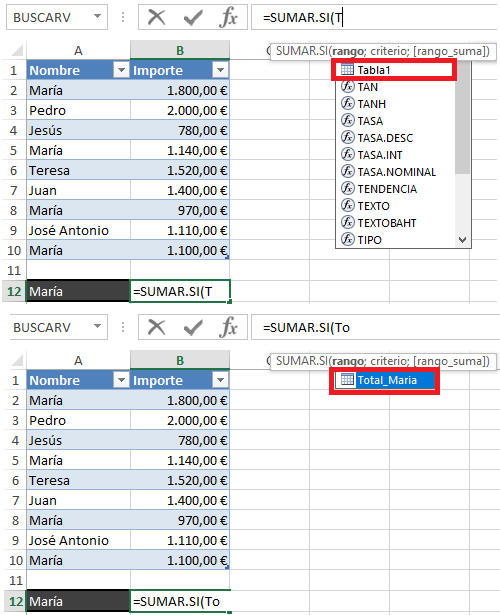 Poner nombre a una tabla de Excel