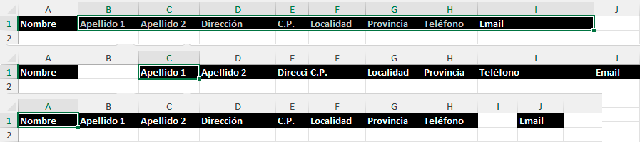 Formulario en Excel que no contemple todas las columnas