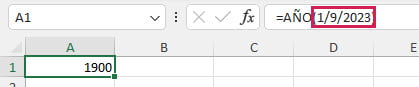 Fórmula AÑO en Excel. Errónea