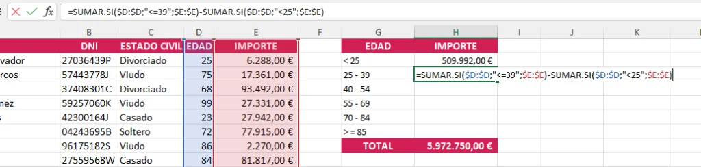 Calcular rangos de edades
